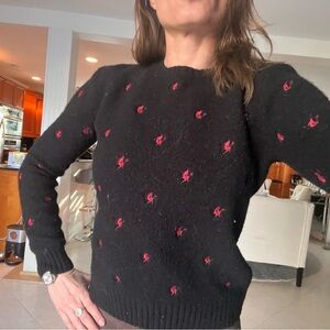 Women's Black Sweater with Red Accents POLO RALP LAUREN MED